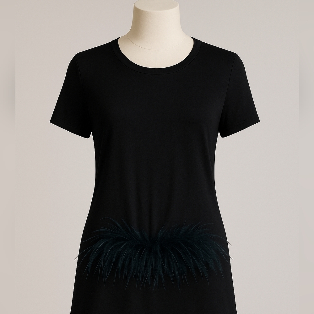 Pink Tartan Silk Black Feather-Trimmed Women's Top